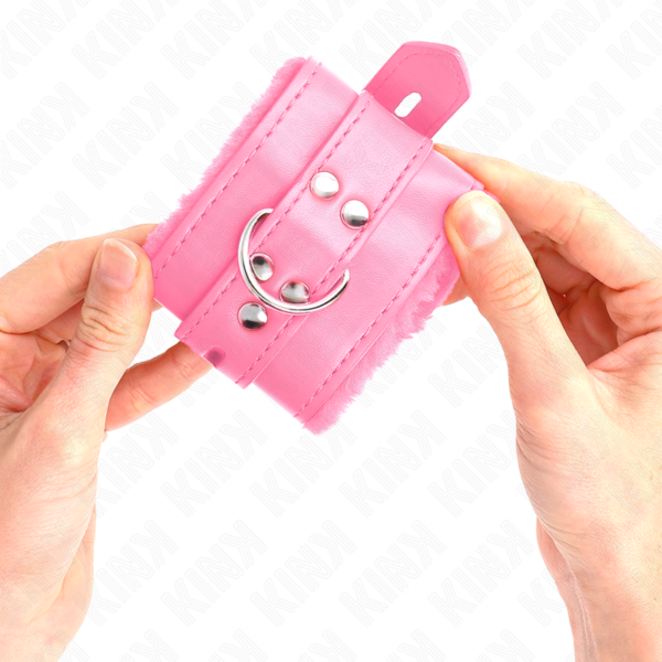Kink - Muñequeras Forradas Con Agujeros Cuadrados Rosa Y Correa Rosa Ajustable 17-29 Cm X 6 Cm - Imagen 4