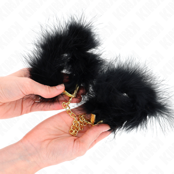 Kink - Esposas De Plumas Negro Con Cadena Dorada Modelo 2 - Imagen 3