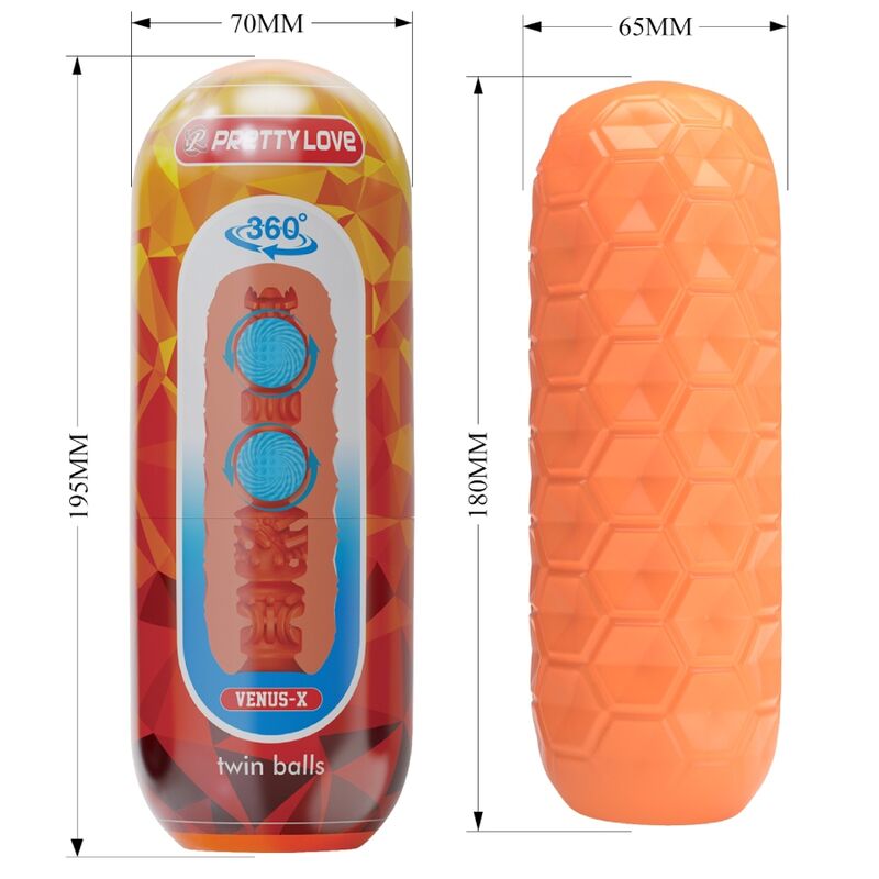 Pretty Love - Twin Balls Masturbador Masculino Naranja 8 Pretty Love - Twin Balls Masturbador Masculino Naranja - Imagen 8