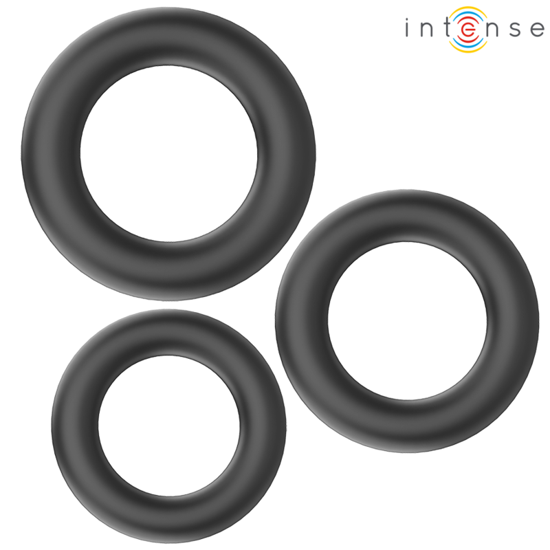 Intense - Hugh 3 Anillos Básicos Para Pene Silicona Negro 1 Intense - Hugh 3 Anillos Básicos Para Pene Silicona Negro