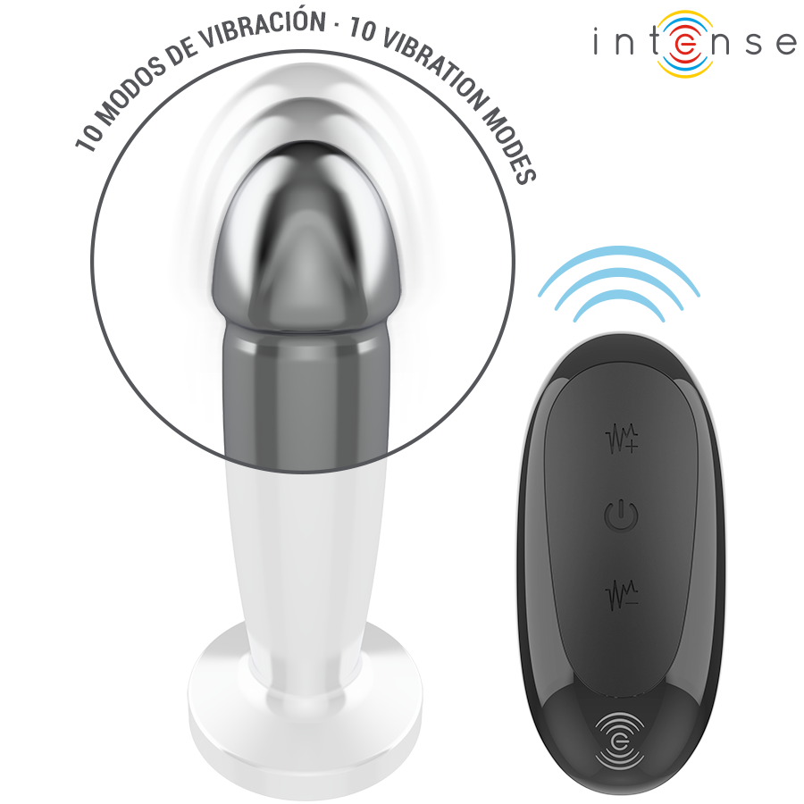 Intense - Plug Anal 10 Vibraciones Metal En Forma De Dildo Con Control Remoto S 4 Intense - Plug Anal 10 Vibraciones Metal En Forma De Dildo Con Control Remoto S - Imagen 4