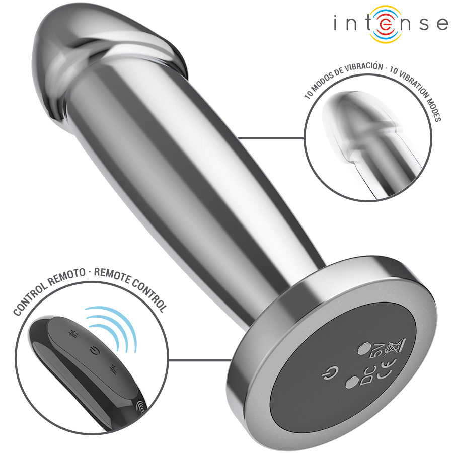 Intense - Plug Anal 10 Vibraciones Metal En Forma De Dildo Con Control Remoto S 3 Intense - Plug Anal 10 Vibraciones Metal En Forma De Dildo Con Control Remoto S - Imagen 3