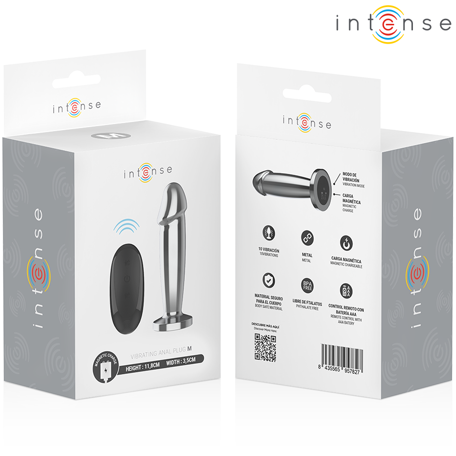 Intense - Plug Anal 10 Vibraciones Metal En Forma De Dildo Con Control Remoto M 8 Intense - Plug Anal 10 Vibraciones Metal En Forma De Dildo Con Control Remoto M - Imagen 8