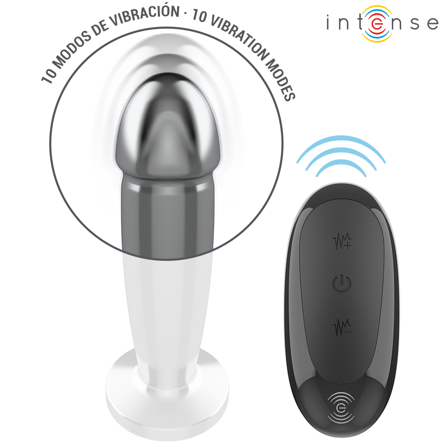 Intense - Plug Anal 10 Vibraciones Metal En Forma De Dildo Con Control Remoto M 4 Intense - Plug Anal 10 Vibraciones Metal En Forma De Dildo Con Control Remoto M - Imagen 4