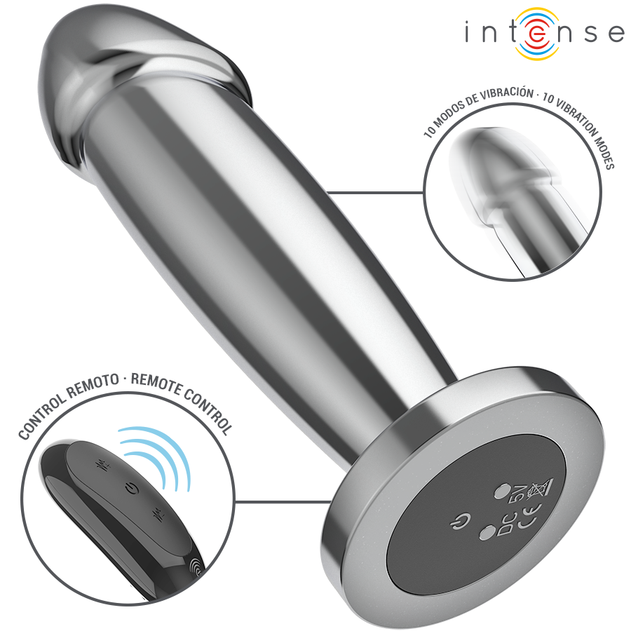 Intense - Plug Anal 10 Vibraciones Metal En Forma De Dildo Con Control Remoto M 3 Intense - Plug Anal 10 Vibraciones Metal En Forma De Dildo Con Control Remoto M - Imagen 3