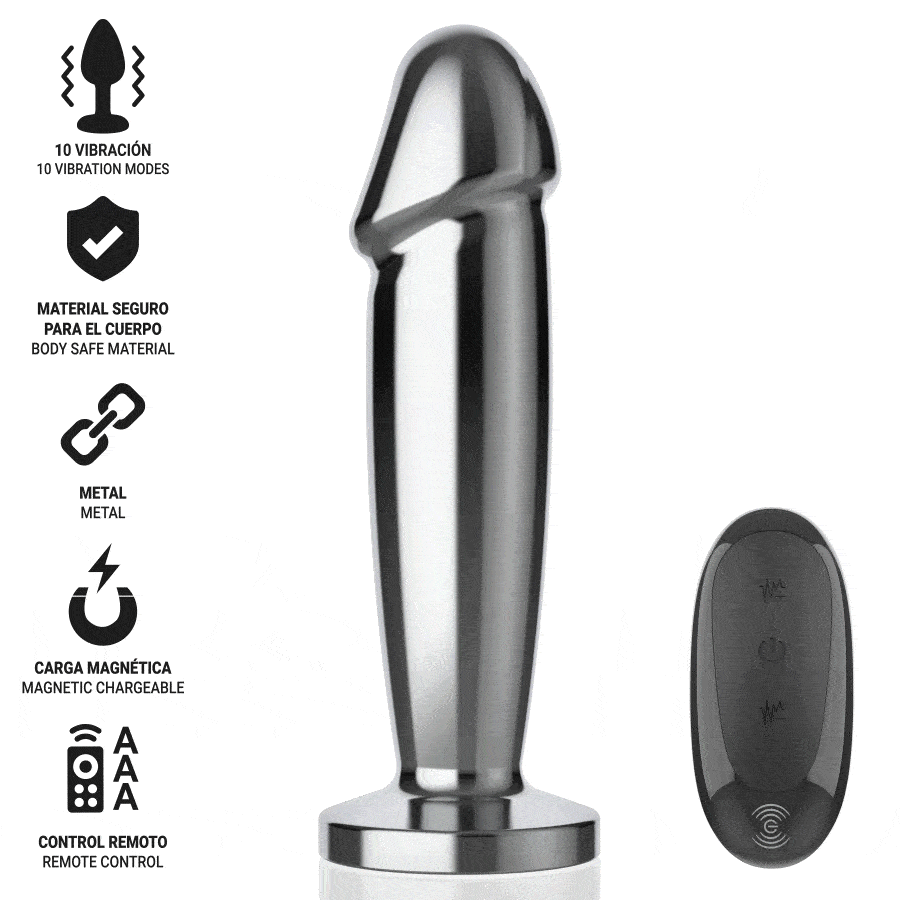 Intense - Plug Anal 10 Vibraciones Metal En Forma De Dildo Con Control Remoto M 2 Intense - Plug Anal 10 Vibraciones Metal En Forma De Dildo Con Control Remoto M - Imagen 2