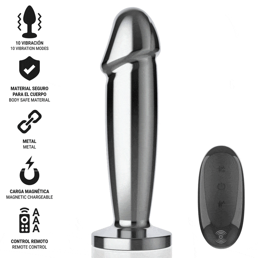 Intense - Plug Anal 10 Vibraciones Metal En Forma De Dildo Con Control Remoto S 2 Intense - Plug Anal 10 Vibraciones Metal En Forma De Dildo Con Control Remoto S - Imagen 2
