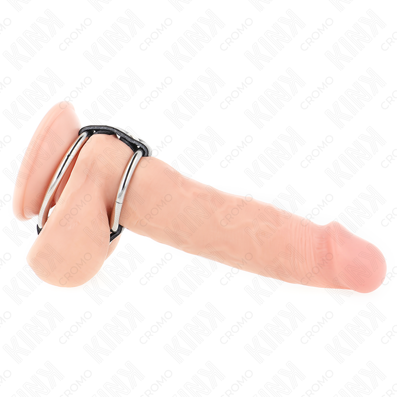 Kink - Anillo Pene Metal Doble 3.8 Cm A 5 Cm Conectados Con Cuero 2 Kink - Anillo Pene Metal Doble 3.8 Cm A 5 Cm Conectados Con Cuero - Imagen 2