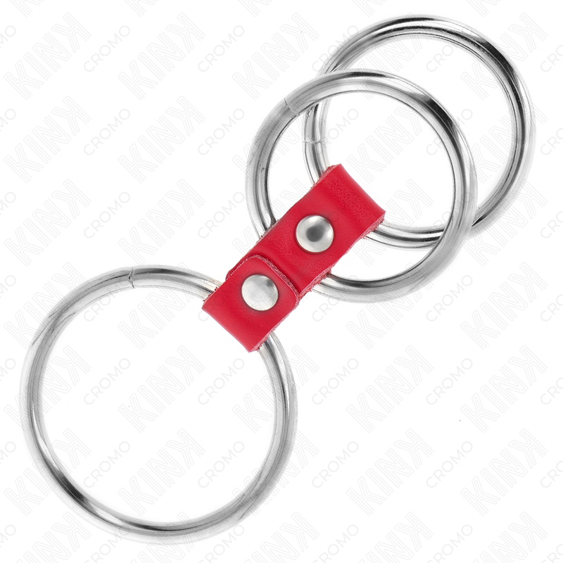 Kink - Anillo Pene Triple Metal 3.7 Cm A 5 Cm Conectados Con Cuero Rojo 3 Kink - Anillo Pene Triple Metal 3.7 Cm A 5 Cm Conectados Con Cuero Rojo - Imagen 3