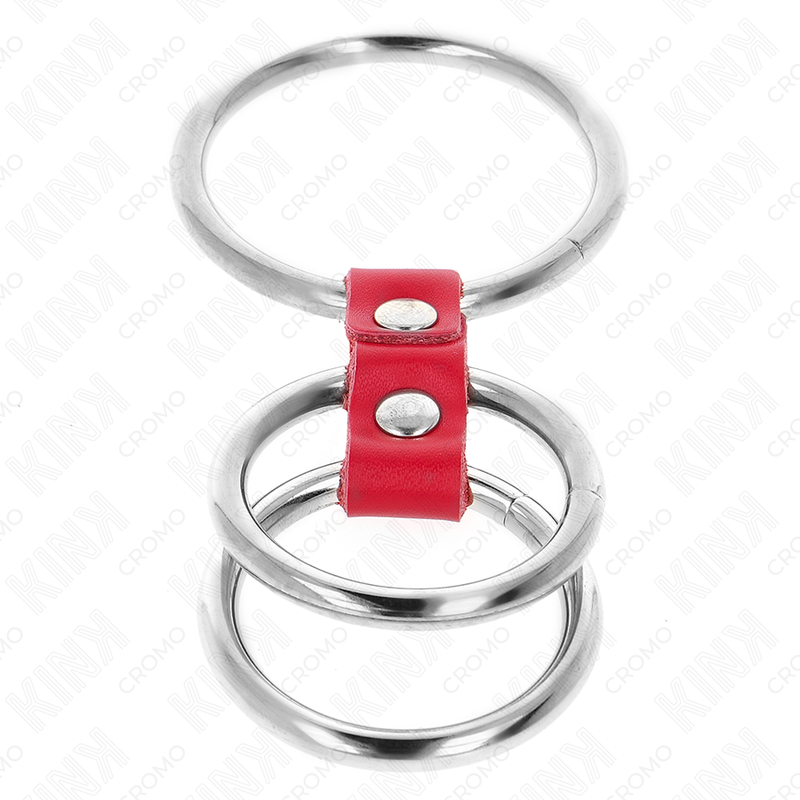 Kink - Anillo Pene Triple Metal 3.7 Cm A 5 Cm Conectados Con Cuero Rojo 4 Kink - Anillo Pene Triple Metal 3.7 Cm A 5 Cm Conectados Con Cuero Rojo - Imagen 4