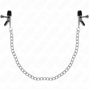 Kink - Pinzas Para Pezones Planas Negro Con Cadena Plateado 34 Cm
