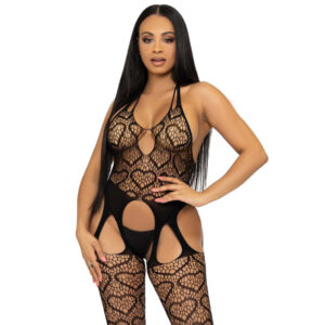 Leg Avenue - Bodystocking de Red con Tirantes Talla Única - Negro