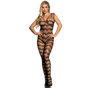 Subblime - 951696 Bodystocking Crotchless de Rejilla con Tiras en Hombros Negro