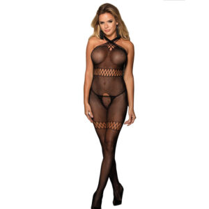 Subblime - 951948 Bodystocking de Rejilla con Tirantes de Cuello Cruzados Negro