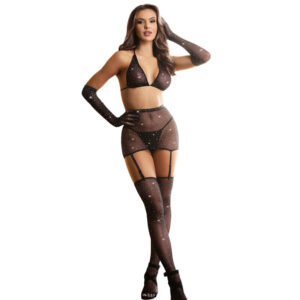 Subblime - 952174 Bodystocking de Rejilla con Guantes y Diamantes Negro
