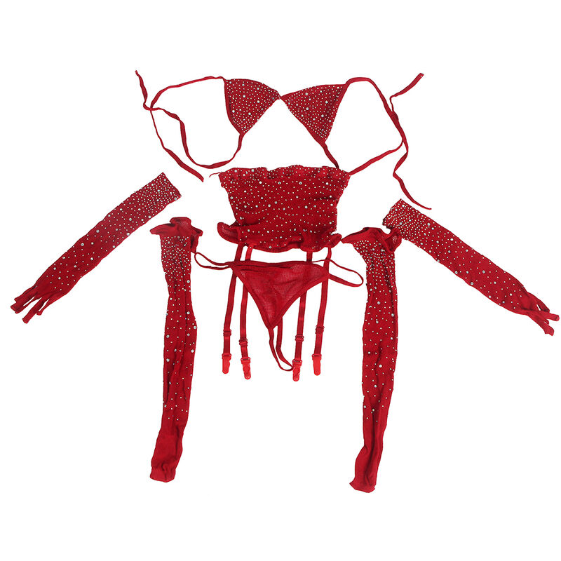 Subblime - 952181 Bodystocking De Rejilla Con Guantes Y Diamantes Rojo 6 Subblime - 952181 Bodystocking De Rejilla Con Guantes Y Diamantes Rojo - Imagen 6