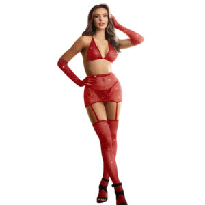 Subblime - 952181 Bodystocking de Rejilla con Guantes y Diamantes Rojo