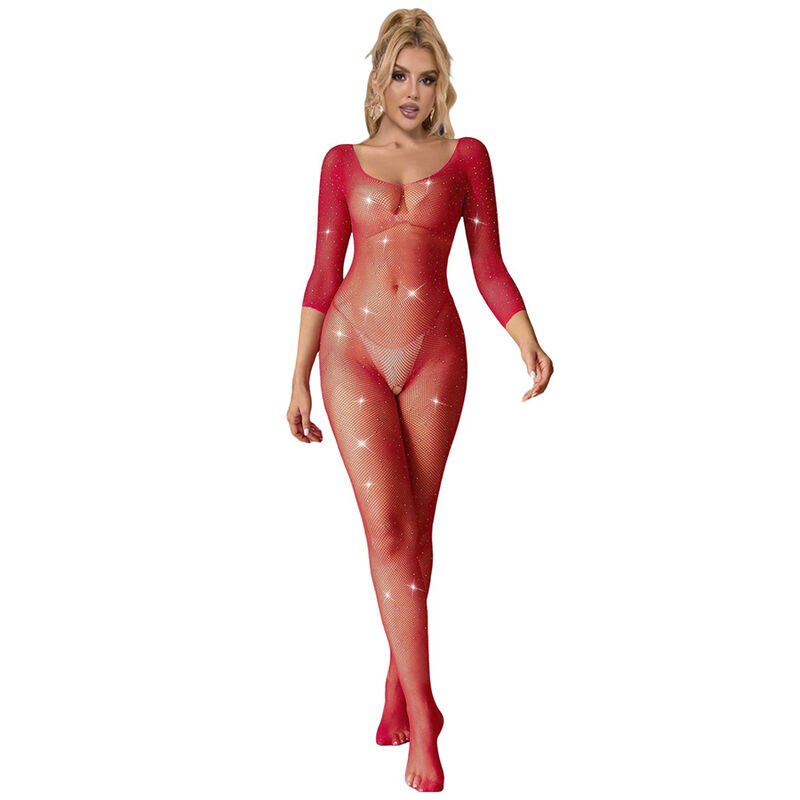 Subblime - 952419 Bodystocking De Rejilla Con Diamantes Manga Larga Rojo Xs/M 1 Subblime - 952419 Bodystocking De Rejilla Con Diamantes Manga Larga Rojo Xs/M