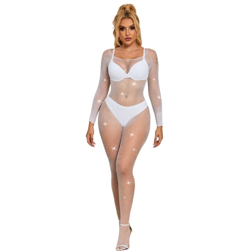 Subblime - 952396 Bodystocking De Rejilla Con Diamantes Manga Larga Blanco 1 Subblime - 952396 Bodystocking De Rejilla Con Diamantes Manga Larga Blanco