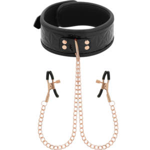 Begme - Black Edition Collar con Cadenas y Pinzas Pezones con Forro de Neopreno