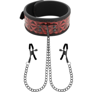 Begme - Red Edition Collar con Cadenas y Pinzas Pezones con Forro de Neopreno