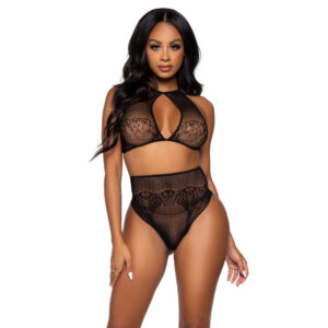 Leg Avenue - Set Dos Piezas Top Corto Cuello Halter y Tanga