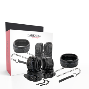 Darkness - Esposas y Collar de Cuero Negro