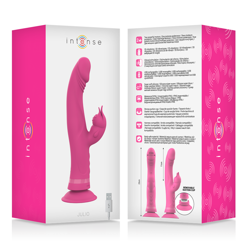 Intense - Julio Vibrador Rabbit Silicona Rosa 7 Intense - Julio Vibrador Rabbit Silicona Rosa - Imagen 7