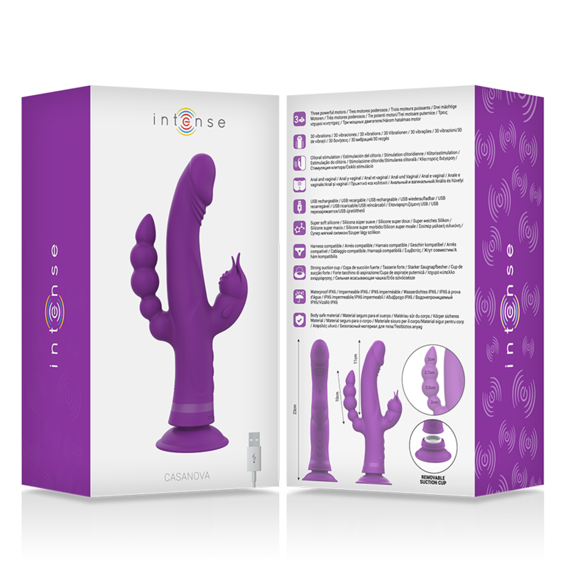 Intense - Casanova Vibrador Rabbit Silicona Triple Motor Morado 6 Intense - Casanova Vibrador Rabbit Silicona Triple Motor Morado - Imagen 6