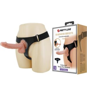 Pretty Love - Harness Briefs Arnés Universal con Dildo Kevin 19 Cm Natural