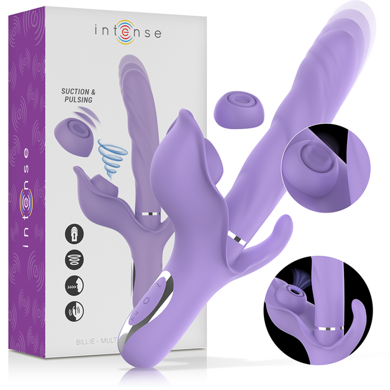 Intense - Billie Vibrador Multifunción Recargable Succionador Con Pulsador Morado 1 Intense - Billie Vibrador Multifunción Recargable Succionador Con Pulsador Morado