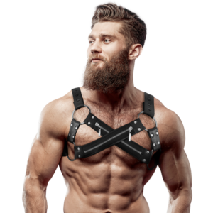 Fetish Submissive Attitude - Arnés Bulldog Ajustable Neopreno Pecho Cruzado con Cremalleras Hombre
