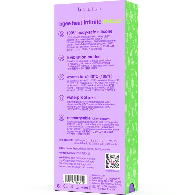 B Swish - Bgee Heat Infinite Deluxe Vibrador Recargable Silicona Lavanda 5 B Swish - Bgee Heat Infinite Deluxe Vibrador Recargable Silicona Lavanda - Imagen 5