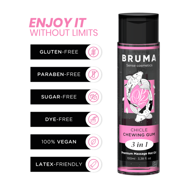 Bruma - Aceite De Masaje Premium Efecto Calor Sabor Chicle 3 En 1 - 100 Ml 1 Bruma - Aceite De Masaje Premium Efecto Calor Sabor Chicle 3 En 1 - 100 Ml
