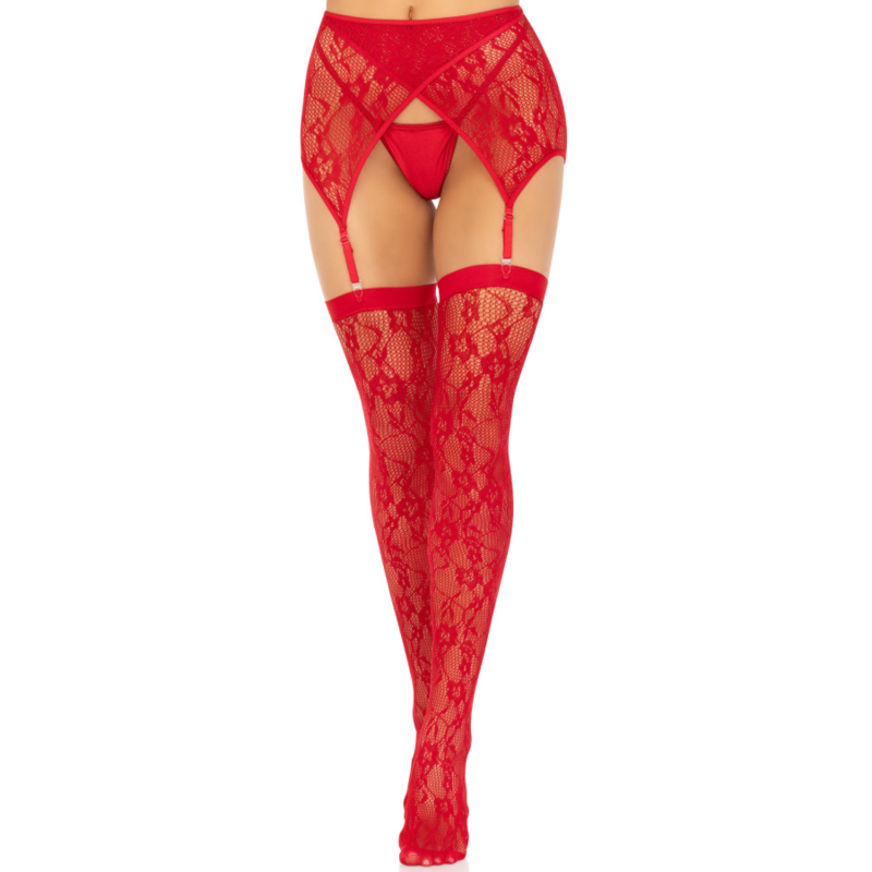 Leg Avenue - Medias Encaje &Amp; Liguero Rojo 8 Leg Avenue - Medias Encaje &Amp; Liguero Rojo - Imagen 8