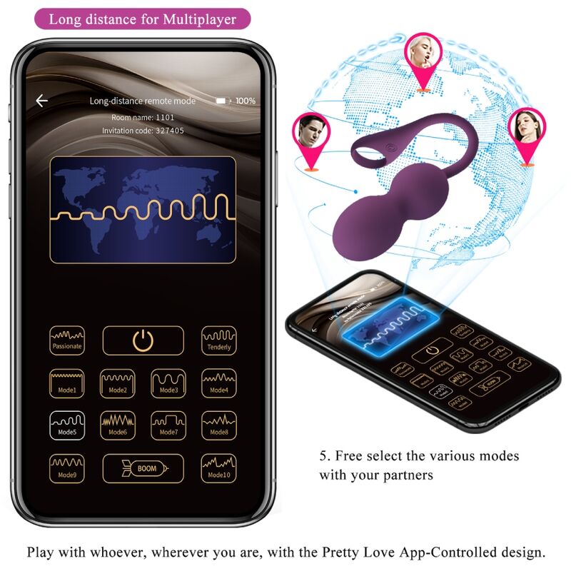 Pretty Love - Elvira Kegel Balls App Control Remoto Morado 14 Pretty Love - Elvira Kegel Balls App Control Remoto Morado - Imagen 14