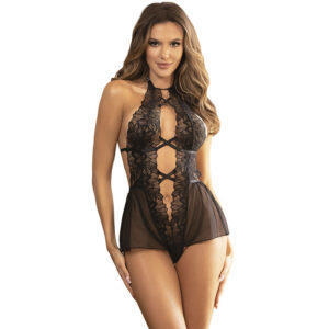 Subblime - Teddy Cuello Halter Espalda Descubierta Encaje Negro
