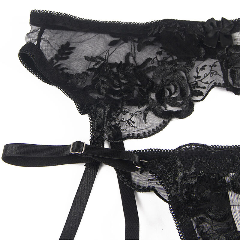 Subblime - Set De 3 Piezas Sujetador + Tanga + Liga Estampado Floral Negro 9 Subblime - Set De 3 Piezas Sujetador + Tanga + Liga Estampado Floral Negro - Imagen 9
