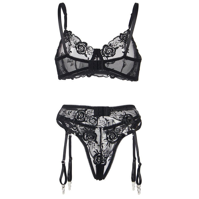 Subblime - Set De 3 Piezas Sujetador + Tanga + Liga Estampado Floral Negro 7 Subblime - Set De 3 Piezas Sujetador + Tanga + Liga Estampado Floral Negro - Imagen 7