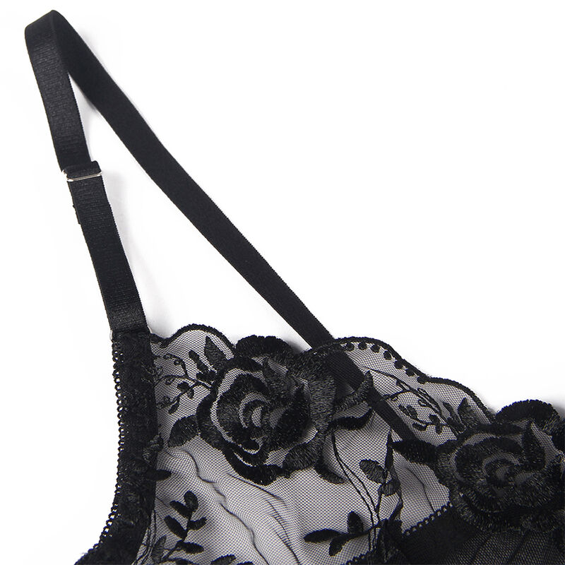 Subblime - Set De 3 Piezas Sujetador + Tanga + Liga Estampado Floral Negro 26 Subblime - Set De 3 Piezas Sujetador + Tanga + Liga Estampado Floral Negro - Imagen 26