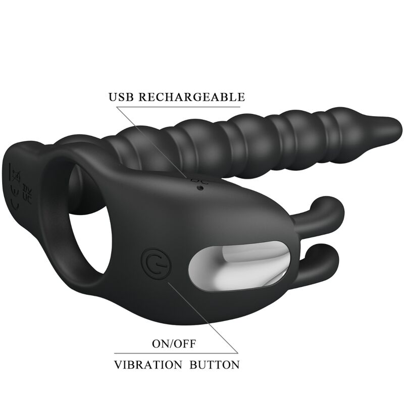 Pretty Love - Blackney Anillo Pene Con Plug Vibrador Negro 6 Pretty Love - Blackney Anillo Pene Con Plug Vibrador Negro - Imagen 6