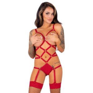 Livco Corsetti Fashion - Thiara Lc 20213 Set Body + Medias Roja