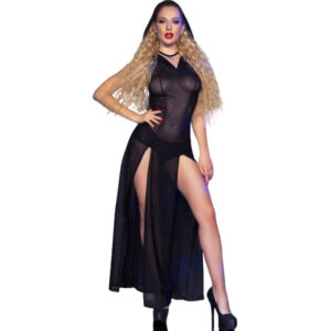 Chilirose - Cr 4685 Vestido Largo con Capucha Negro