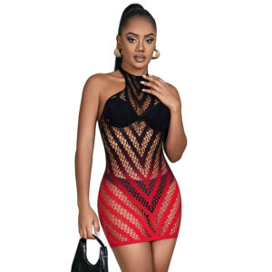 Subblime - 952242 Vestido de Rejilla Elástico Degradado Rojo y Negro