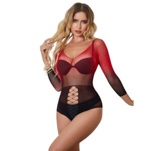 Subblime - 952259 Vestido de Rejilla Elástico Manga Larga Degradado Rojo y Negro
