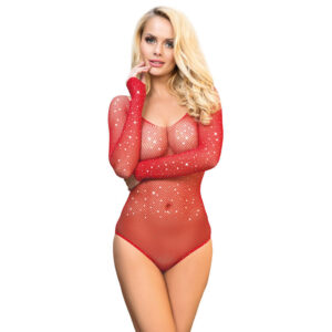 Subblime - 952303 Body de Rejilla Brillante con Hombros Descubiertos Manga Larga Rojo