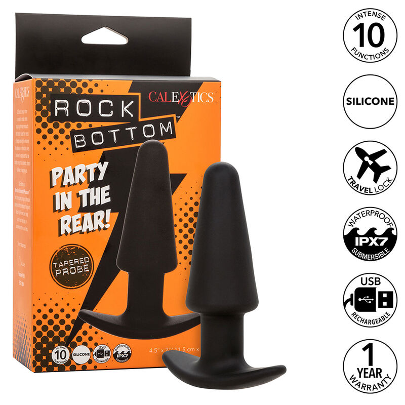 Calexotics - Rock Bottom Plug Anal Cónico 10 Vibraciones Silicona Negro 1 Calexotics - Rock Bottom Plug Anal Cónico 10 Vibraciones Silicona Negro