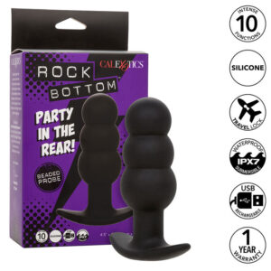 Calexotics - Rock Bottom Plug Anal con Cuentas 10 Vibraciones Silicona Negro