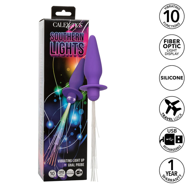Calexotics - Southern Lights Light Up Plug Anal Con Luces 10 Vibraciones Silicona Violeta 1 Calexotics - Southern Lights Light Up Plug Anal Con Luces 10 Vibraciones Silicona Violeta