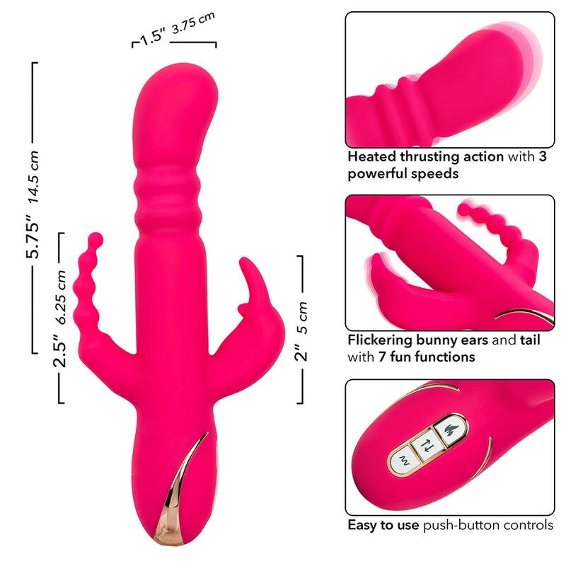 Calexotics - Jack Fantasy Triple Vibrador Calentable Rabbit Rosa 7 Calexotics - Jack Fantasy Triple Vibrador Calentable Rabbit Rosa - Imagen 7